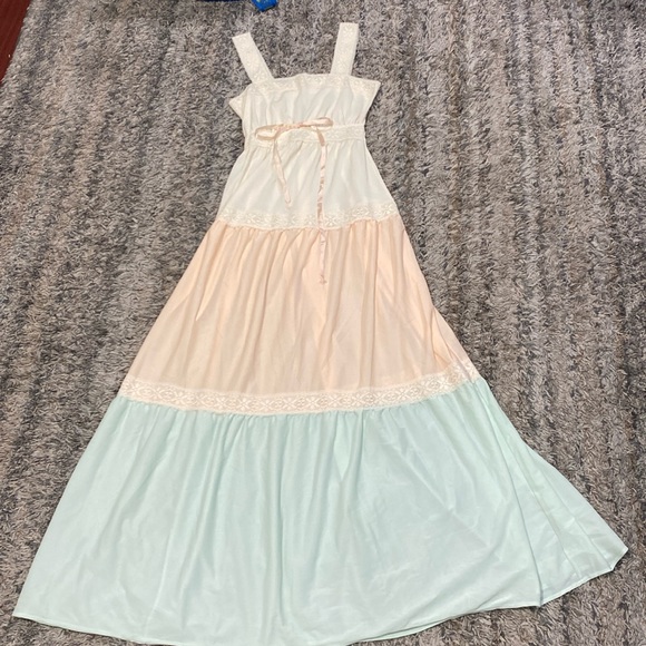 Vintage Gillies Jrs milkmaid three tied dress with lace trim maxi dress sz 5 - Picture 1 of 11